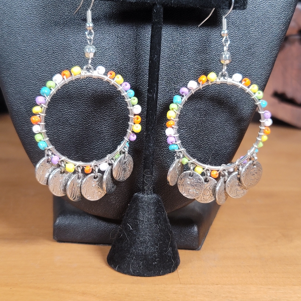 Paparazzi Colorful Beaded Hoops with Silver Discs